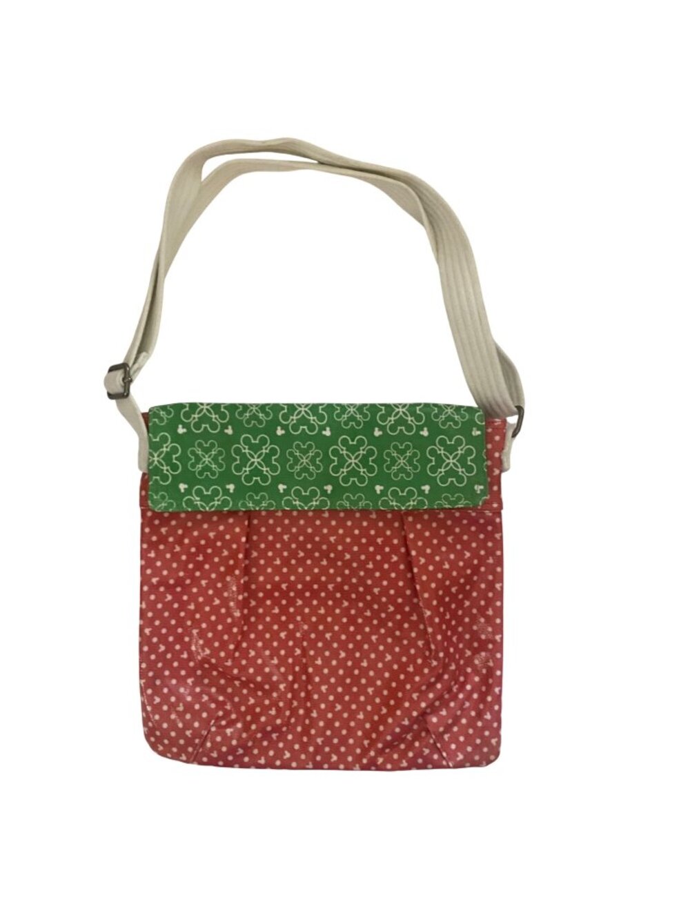 Disney Parks Shoulder Bag Red Polka Dot & Green Trim Adjustable Strap Canvas